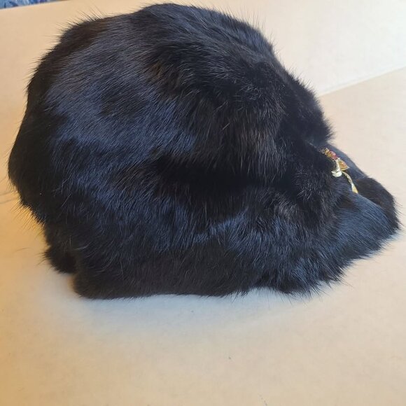 Vintage Beatrice Zacharie Black Rabbit Fur Hat Pink SarahcovCubic Broch Women S - Picture 2 of 10